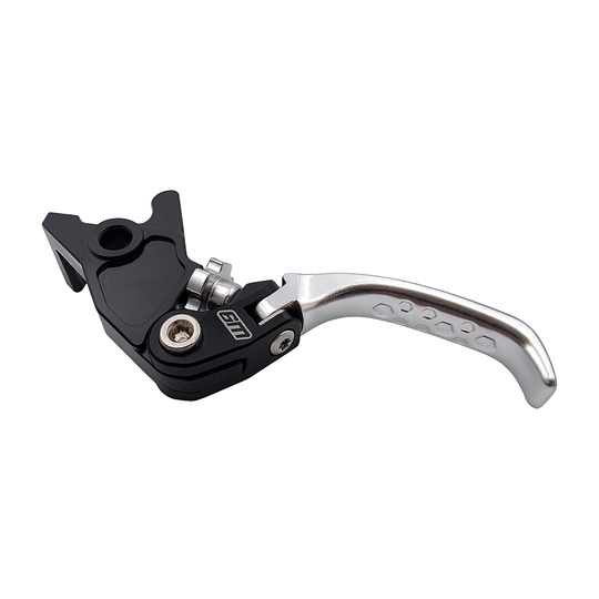 Warp 9 forged folding brake lever with black perch and silver blade with octagon grip recesses, side view