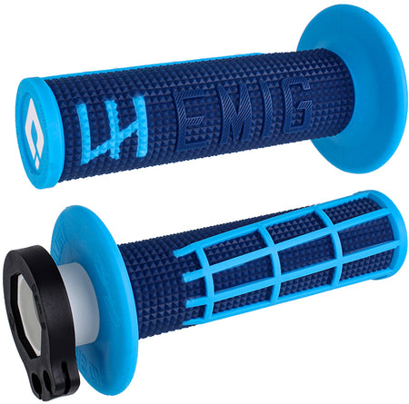 ODI Emig 2.0 V2 lock-on grips in navy and cyan