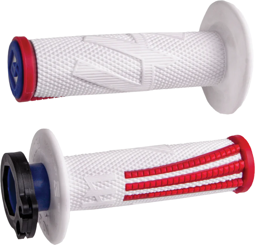 ODI Emig Pro V2 lock-on grips in Revolution red, white and blue