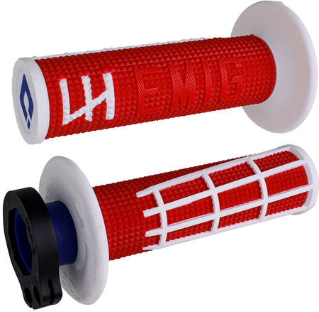 ODI Emig 2.0 V2 lock-on grips in red and white