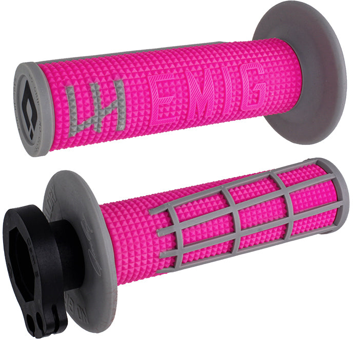 ODI Emig 2.0 V2 lock-on grips in pink and grey