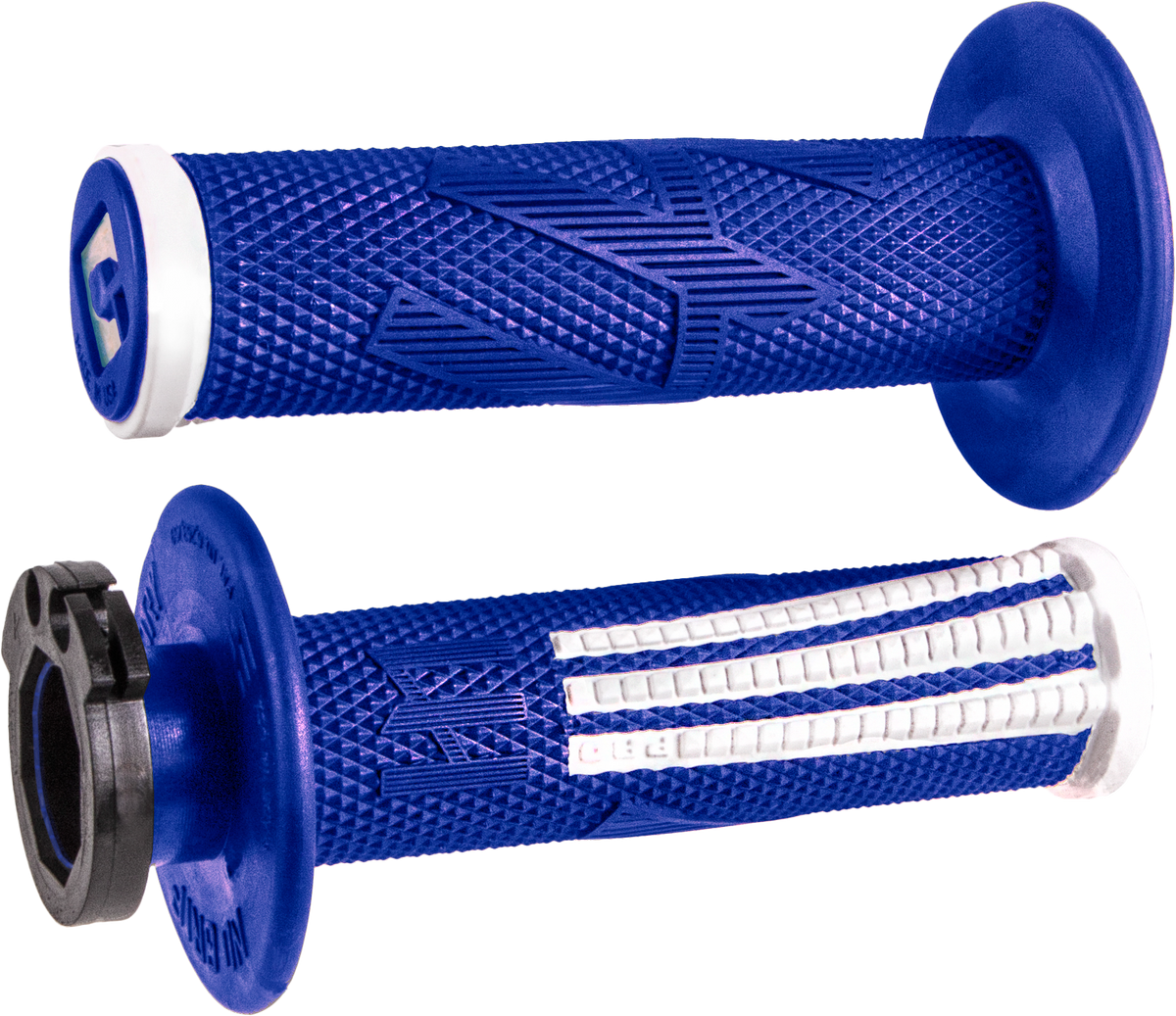 ODI Emig Pro V2 lock-on grips in blue and white