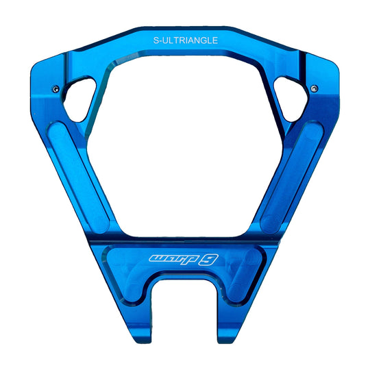 Warp 9 Ultra Bee suspension triangle in blue anodized aluminum on concrete