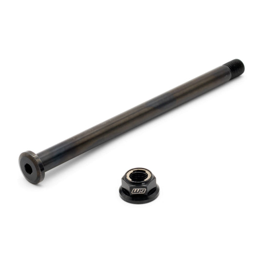 Warp 9 E-Ride Pro 12mm rear axle in black oxide steel with its W9 lock nut