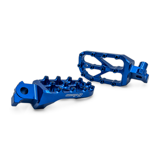 Warp 9 Yamaha Elite foot pegs in blue anodized forged aluminum