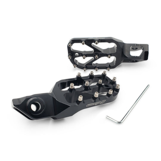 Warp 9 KTM, Husqvarna and GasGas Elite foot pegs in black with traction screws and hex key