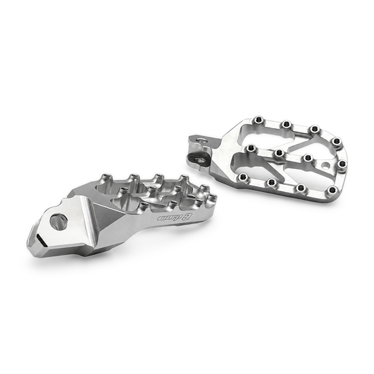 Warp 9 Suzuki RM85 and DR-Z250 Elite foot pegs in silver anodized aluminum