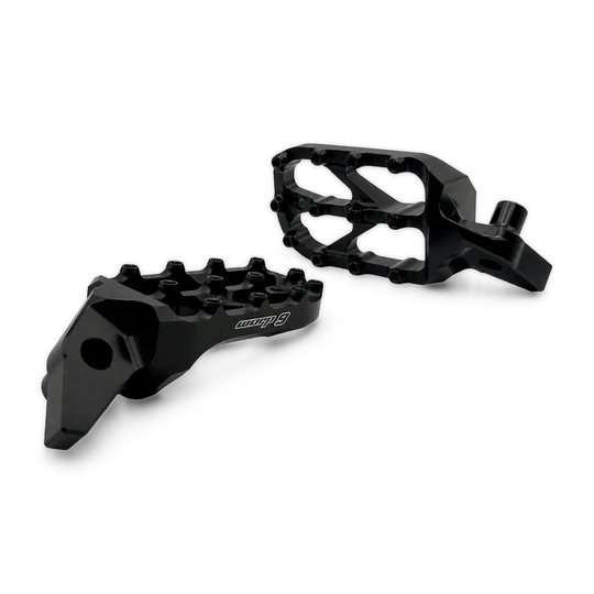 Warp 9 Ducati Desmo Elite foot pegs in black anodized forged aluminum with stainless traction screws