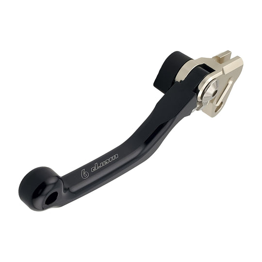 Warp 9 Flex folding clutch lever in black with a silver perch mount, for Kawasaki, Suzuki and Yamaha
