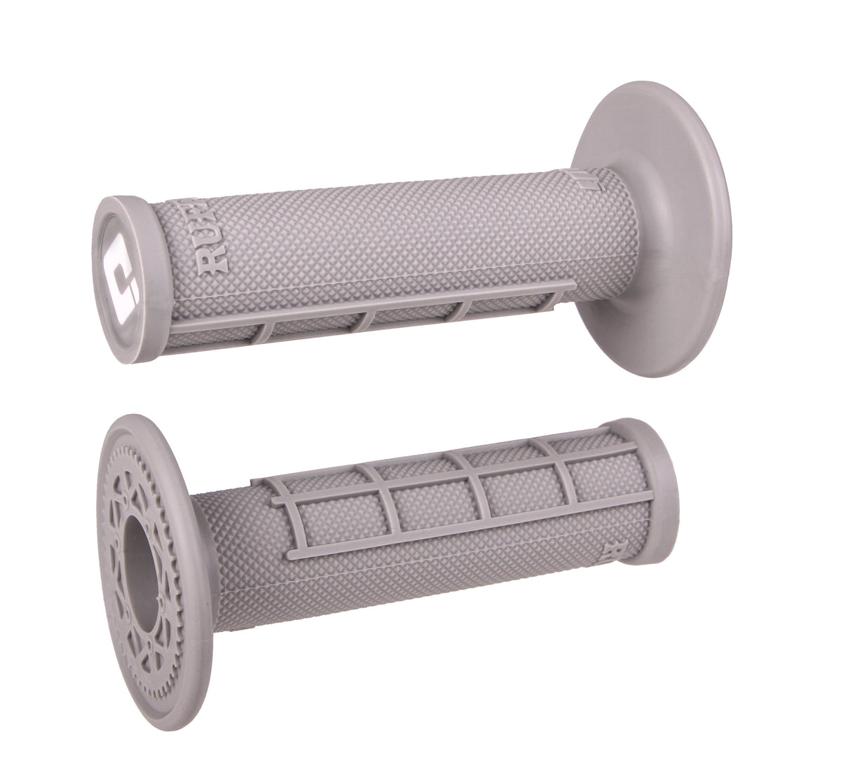 ODI Ruffian half-waffle slip-on grips in soft grey, throttle and clutch side