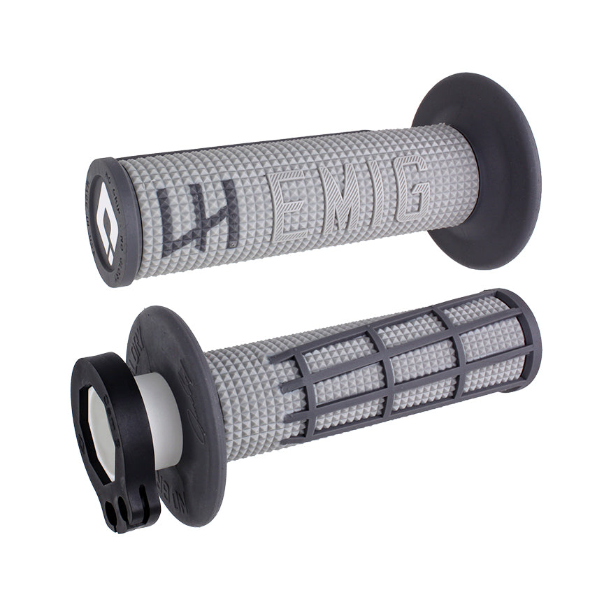 ODI Emig 2.0 V2 lock-on grips in grey and graphite with throttle tube