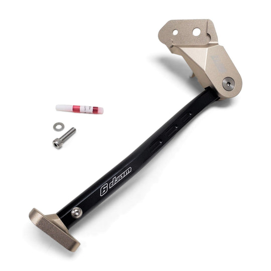 Warp 9 Honda add-on kickstand: black stand with a bronze anodized frame bracket and foot, bolt and thread locker
