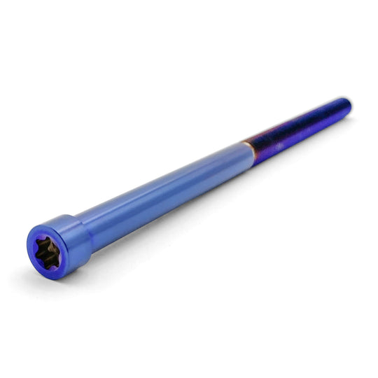Burnt blue titanium stem lock bolt with a Torx head