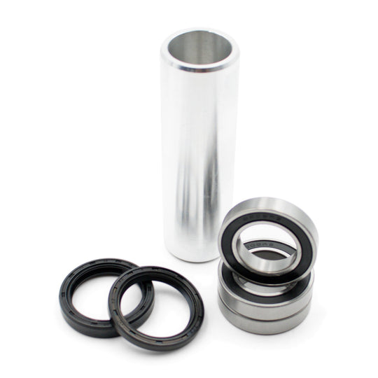 Warp 9 Kawasaki KX rear wheel bearing kit: three 6905 bearings, two seals and an aluminum distance tube