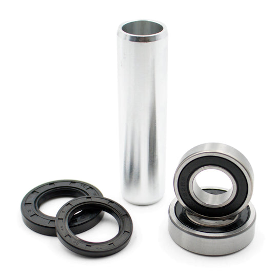 Warp 9 Yamaha WR250R and WR250X rear wheel bearing kit: two bearings, two seals and an aluminum distance tube