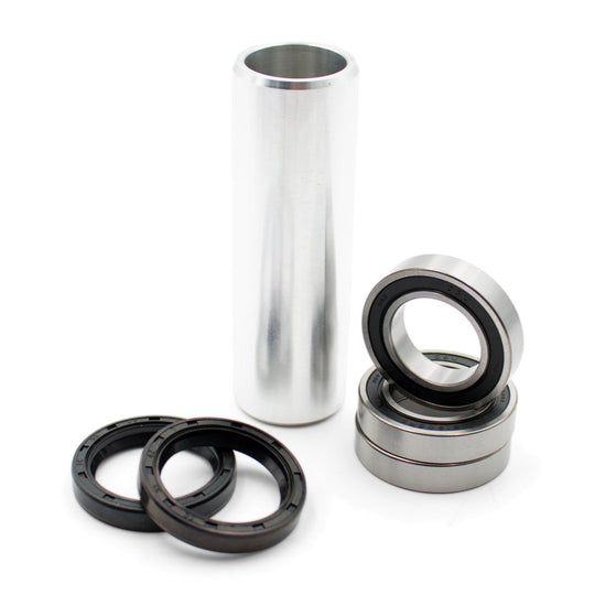 Warp 9 rear wheel bearing kit: two sealed bearings, two black seals and an aluminum distance tube