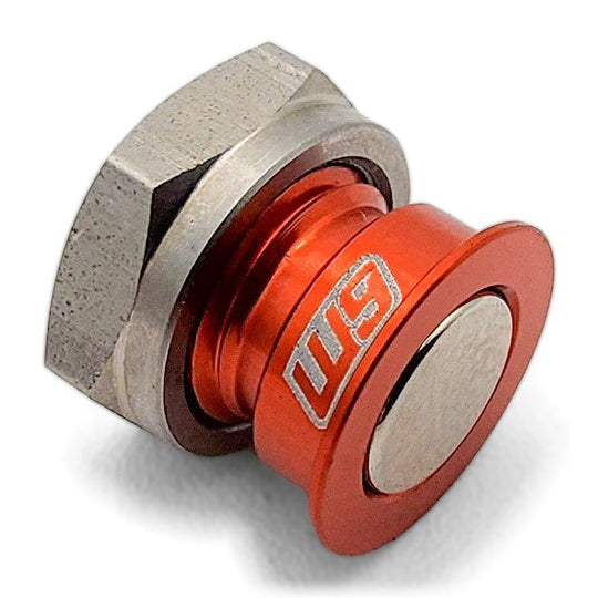 Warp 9 KTM rotor speedo magnet V3 in orange anodized aluminum with its stainless nut