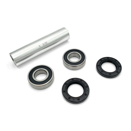 Warp 9 e-moto wheel bearing kit: aluminum distance tube, two sealed bearings and two dust seals