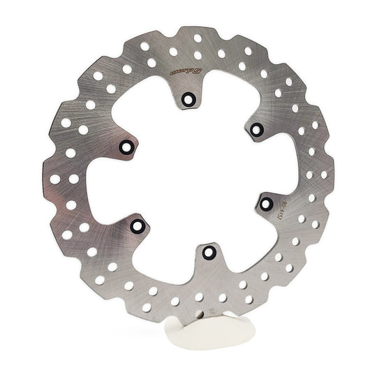 Warp 9 240mm fixed rear brake rotor in drilled stainless steel with six bolt holes