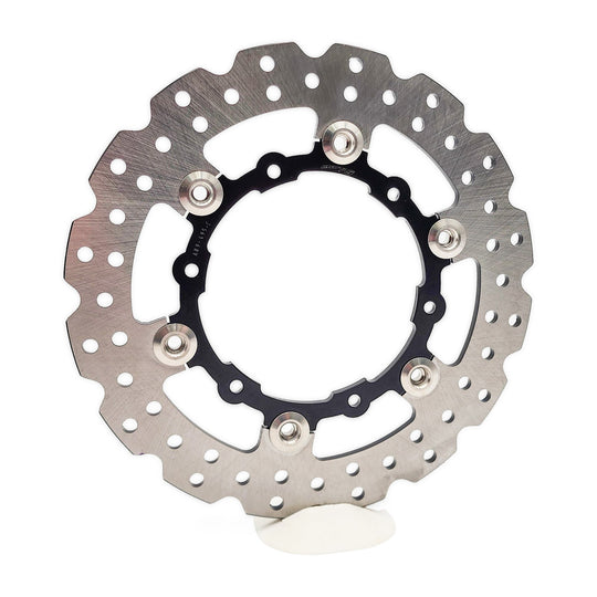 Warp 9 240mm floating rear rotor with a wave-cut drilled disc and black carrier