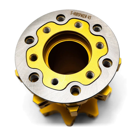 Warp 9 V3 rotor hub spacer, a gold anodized aluminum ring with bolt holes