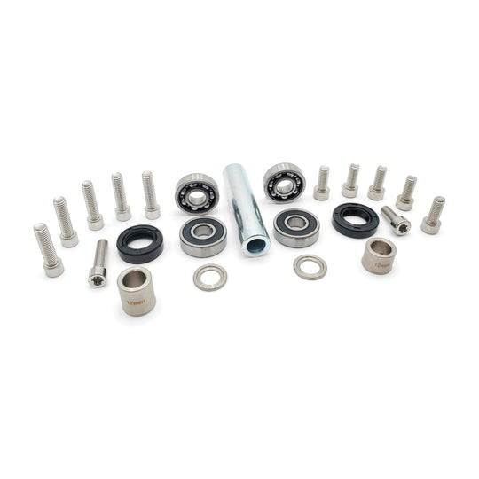 Warp 9 jackshaft rebuild kit: four bearings, two dust seals, distance tube, stainless spacers and Torx bolts