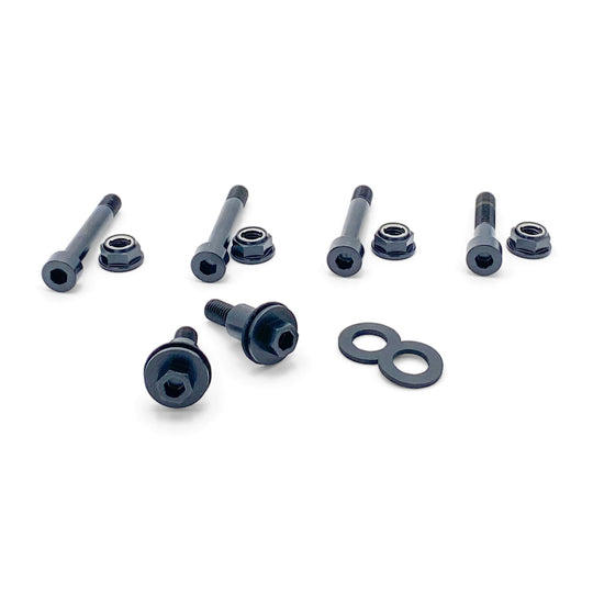 Warp 9 Light Bee 12.9 cryo steel rear linkage bolt kit: black oxide bolts, flange nuts and washers