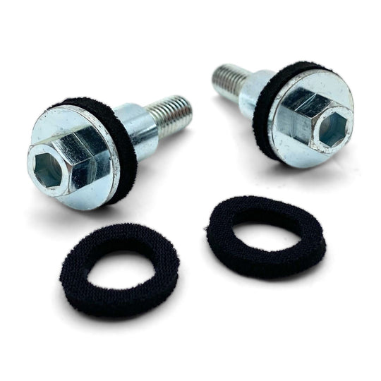 Warp 9 Light Bee suspension triangle hardware: two zinc hex socket shoulder bolts with black seal washers