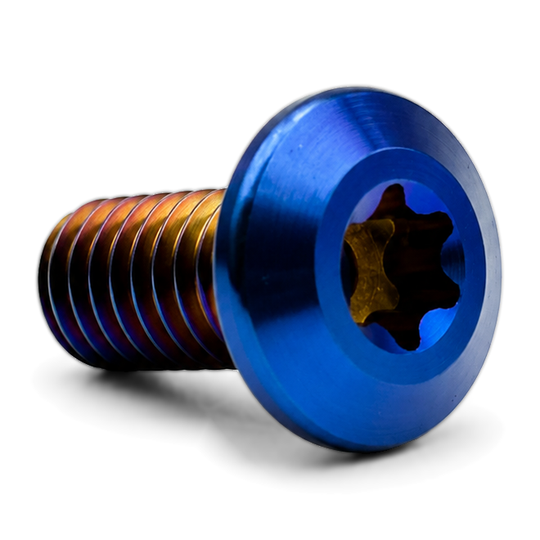 Warp 9 burnt blue titanium rotor bolt with a Torx head