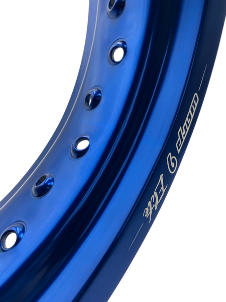 Warp 9 supermoto rim in blue anodized aluminum