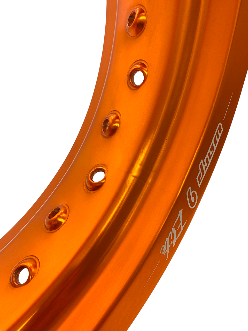 Warp 9 supermoto rim in orange anodized aluminum