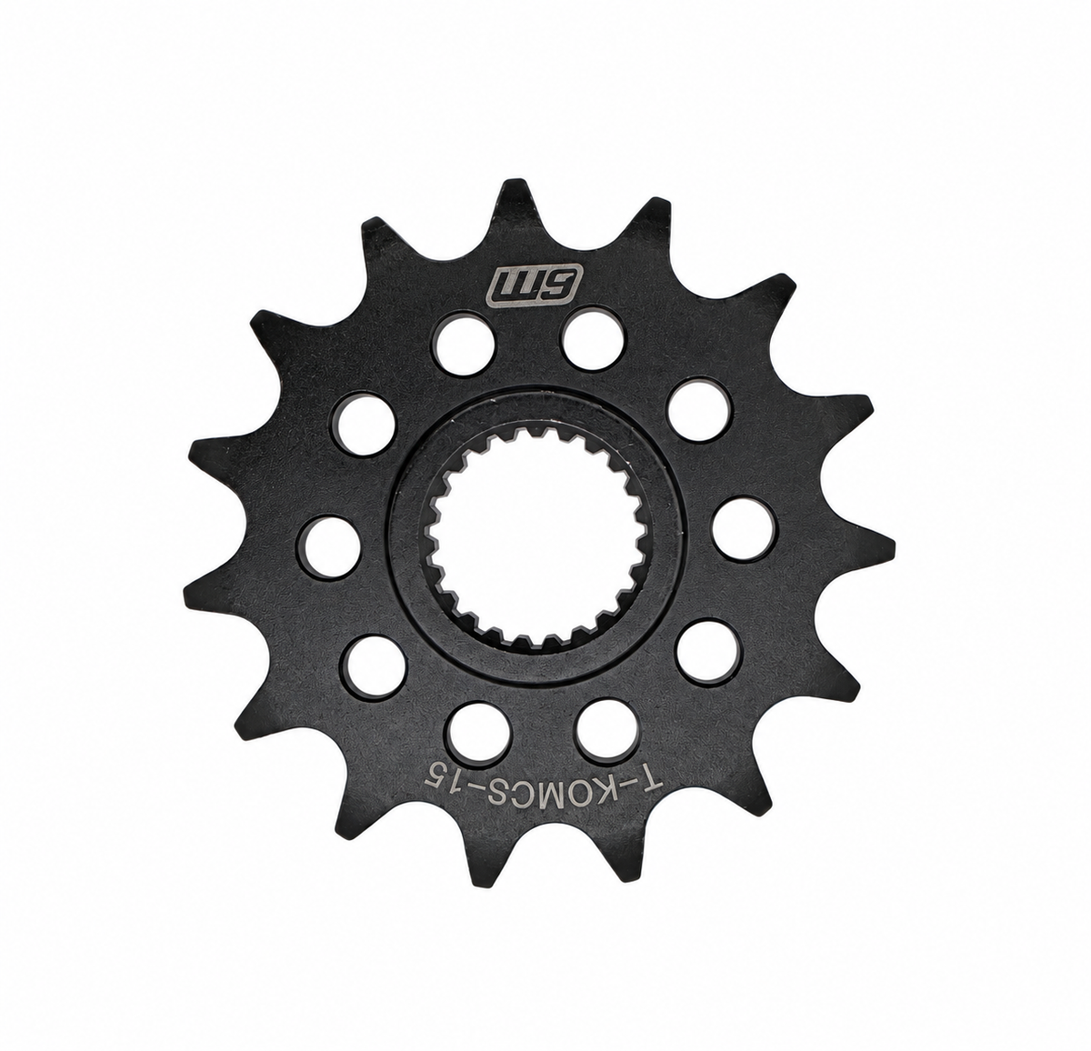Warp 9 Talaria Komodo countershaft sprocket, 15 tooth, black steel with a splined center and drilled relief holes