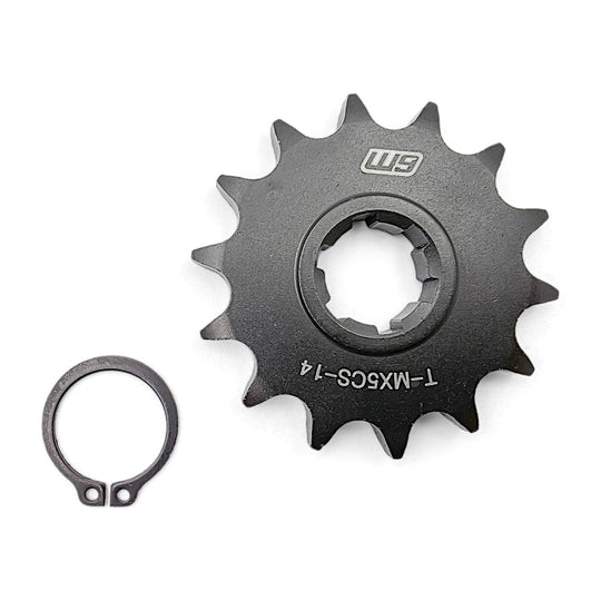Warp 9 Talaria MX5 front sprocket in black oxide steel, 14 tooth, with its circlip