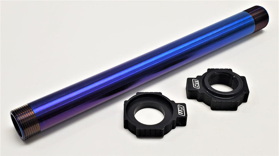 Warp 9 titanium rear axle TI-AXLE44-B with axle blocks on the bike, replaces OEM 77710085044