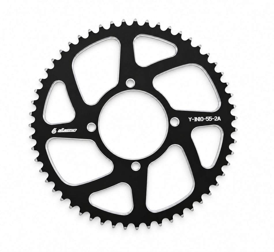 Warp 9 black anodized aluminum rear sprocket for the Yozma IN10 and IN10 Pro, 55 tooth (Y-IN10-55-2A)