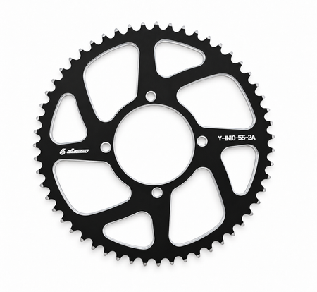 Warp 9 black anodized aluminum rear sprocket for the Yozma IN10 and IN10 Pro, 55 tooth (Y-IN10-55-2A)
