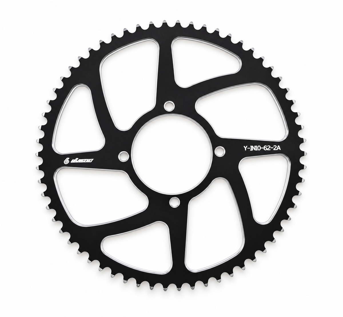 Warp 9 black anodized aluminum rear sprocket for the Yozma IN10 and IN10 Pro, 62 tooth (Y-IN10-62-2A)