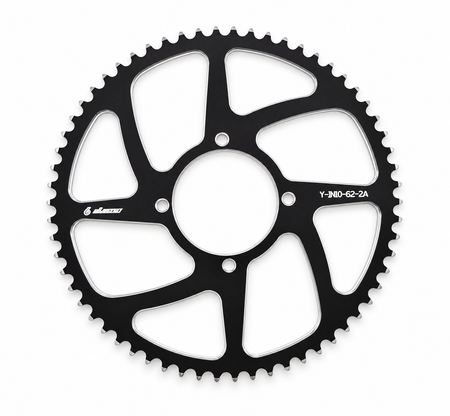 Warp 9 black anodized aluminum rear sprocket for the Yozma IN10 and IN10 Pro, 62 tooth (Y-IN10-62-2A)