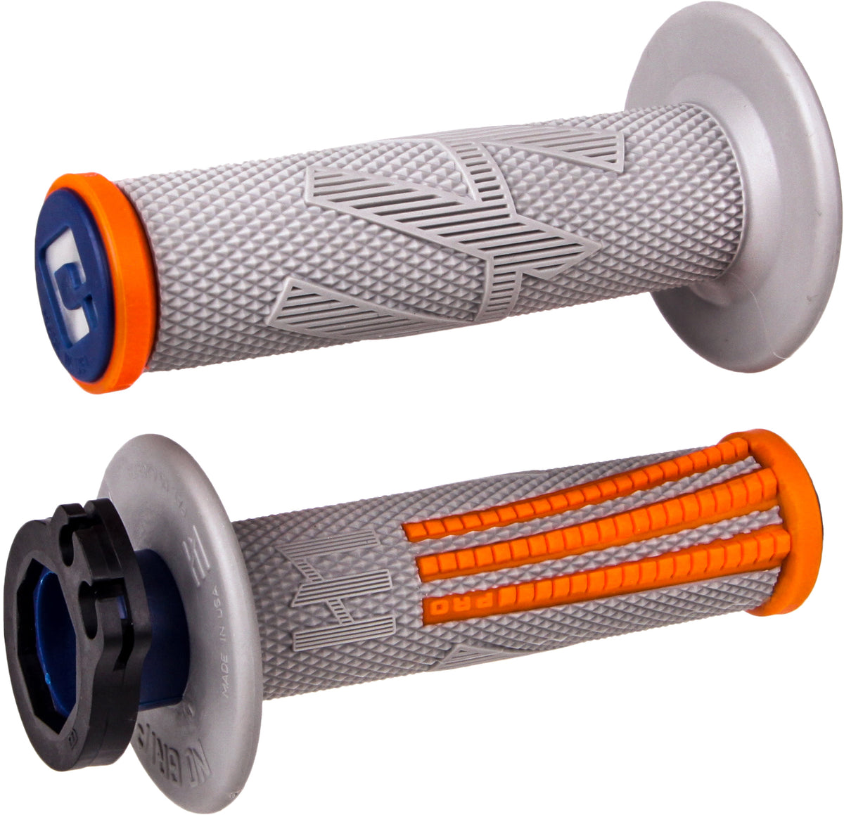 ODI Emig Pro V2 lock-on grips in grey and orange