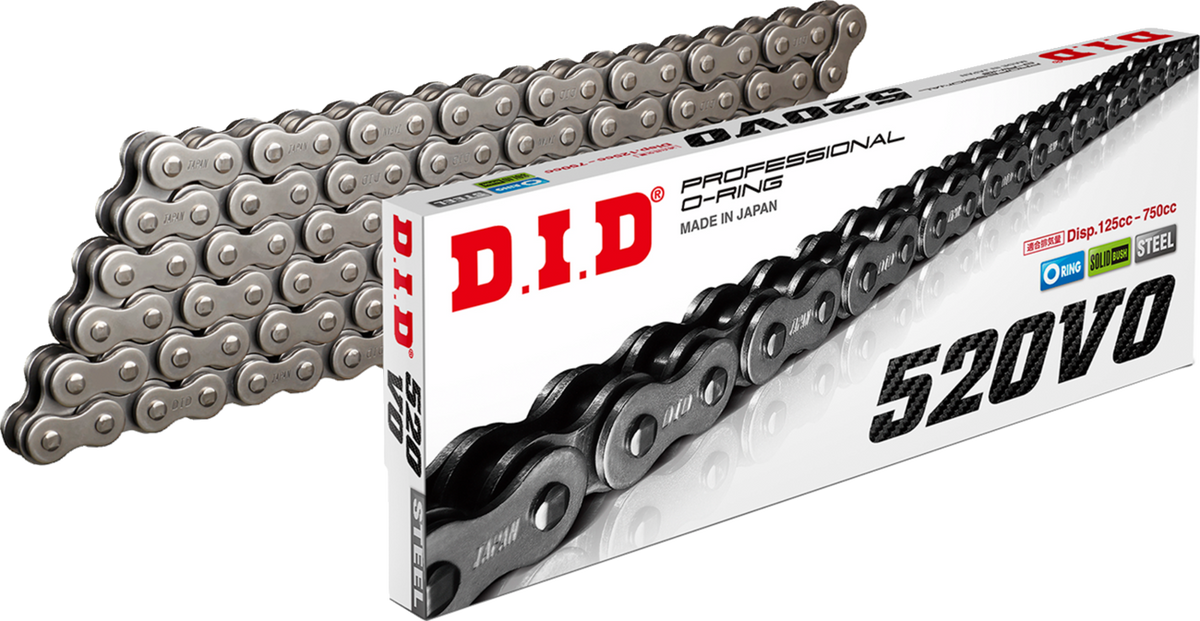DID 520VO professional O-ring chain in natural steel with its box