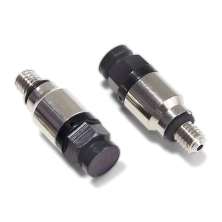 Warp 9 fork air bleeders with stainless bodies and black push buttons