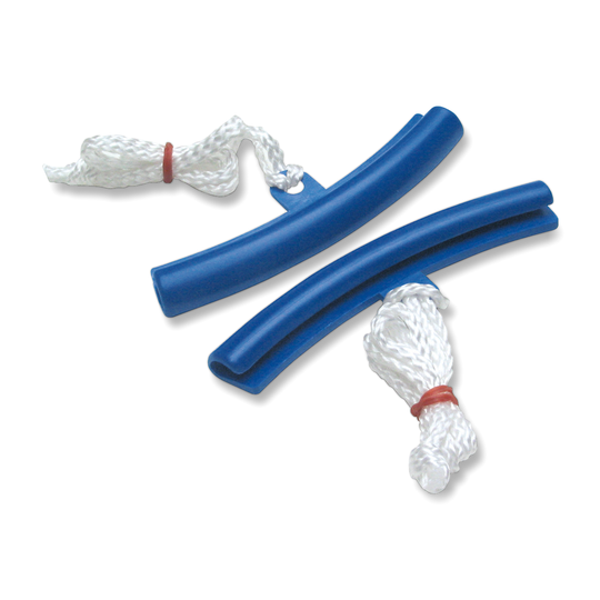 Pair of blue Motion Pro rim protectors 08-0357 with white pull cords