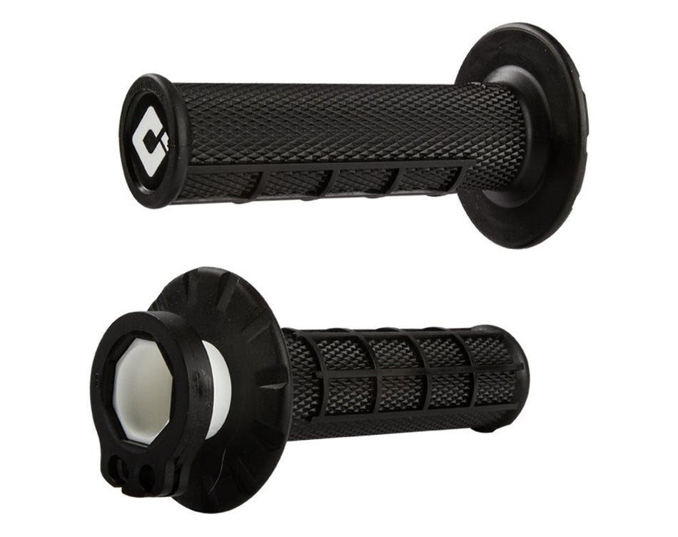 ODI half-waffle V2 lock-on grips in black with throttle tube