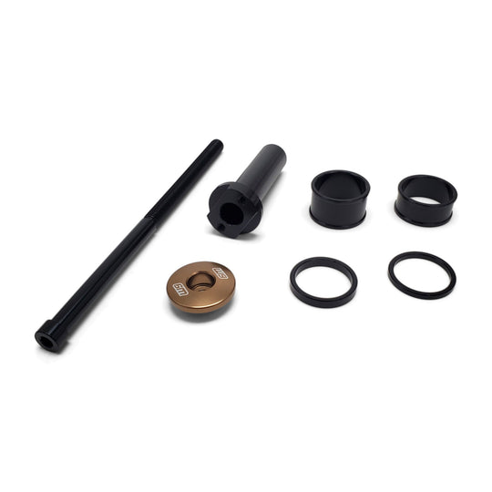 Warp 9 Stem Lock kit: long black threaded rod, lower retaining nut, bronze top cap and black steering tube spacers