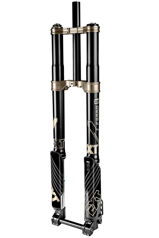 EXT Ferro USD 36 e-moto fork in black with bronze triple clamps