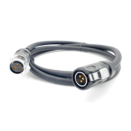 Warp 9 Light Bee charger extension cord, a black cable with 3-pin connectors on each end