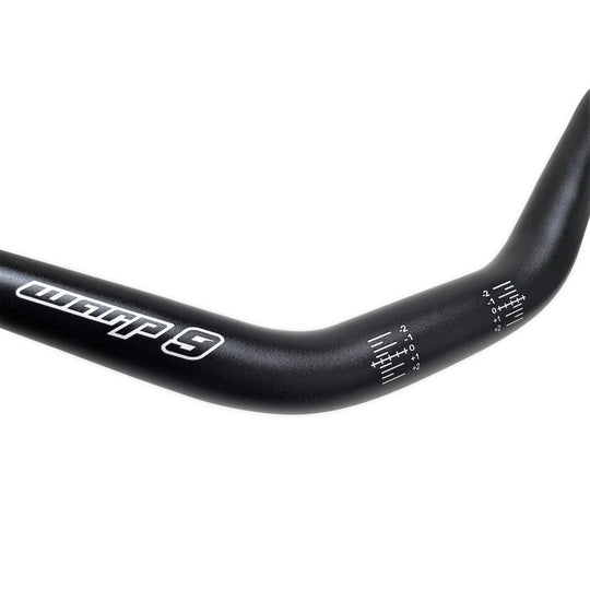 Warp 9 E-Moto 31.8mm handlebar in black with laser-etched alignment marks and Warp 9 logo