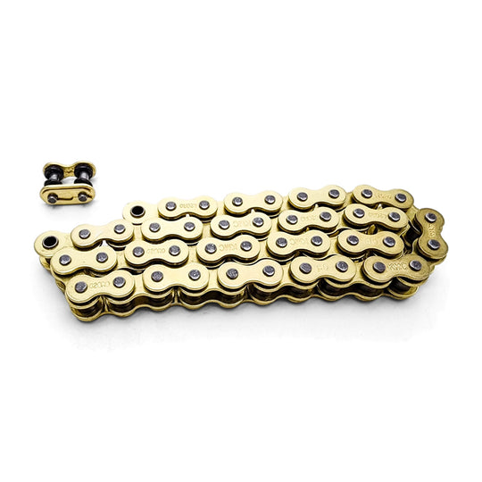 Gold KMC 420 O-ring chain coiled with its clip-style master link
