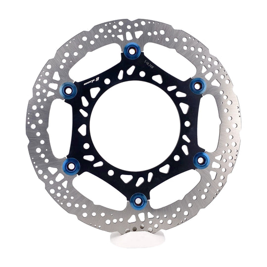 Warp 9 240mm floating brake rotor with a black aluminum center and blue stainless rivets