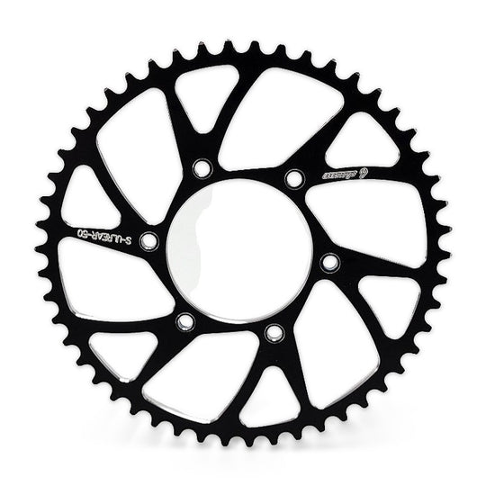 Warp 9 Ultra Bee 50-tooth black aluminum rear sprocket, front view